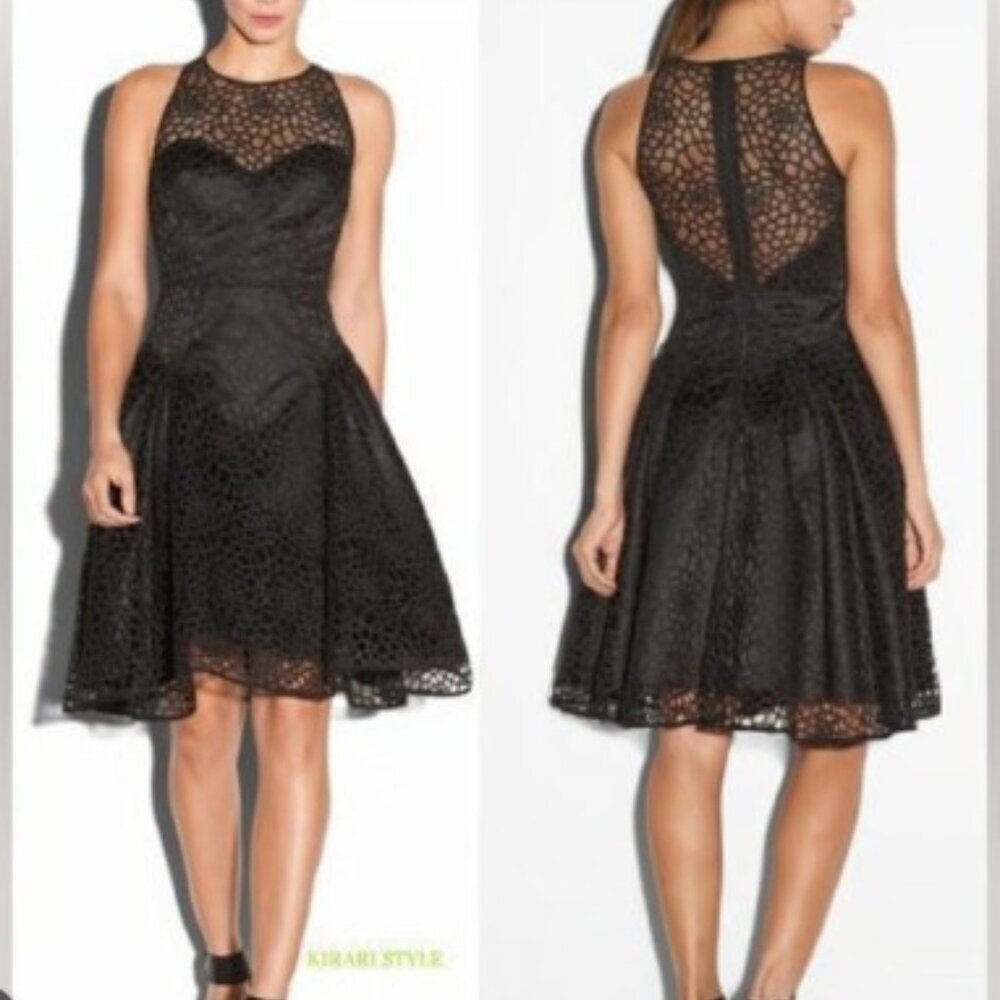 Milly Black Nicola Fit & Flare Floral Embroidered Dress Size 6 NWT